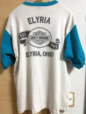 초레어 90s 할리데이비슨 래글런 헨리 T셔츠 빈티지