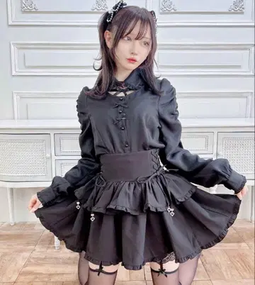 MA*RS 데콜테 개방 메로우 프릴 옷깃 블라우스 블랙 FREE