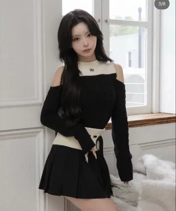 다리치 숄더 오픈 니트 셋업