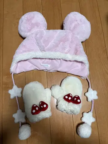 디즈니 팬캡 핑크 미튼 세트