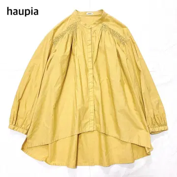 [ 새상품급 ] 하우피아 밴드 카라 개더 긴팔 블라우스 셔링