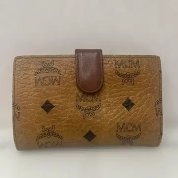 MCM 이단 접이식 지갑 브라운 가죽