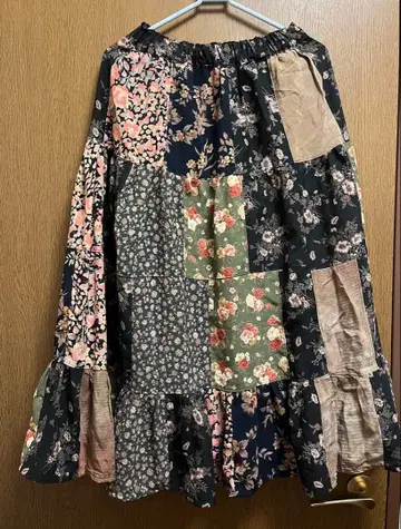 패치워크 플레어 롱 스커트 꽃무늬 모리걸