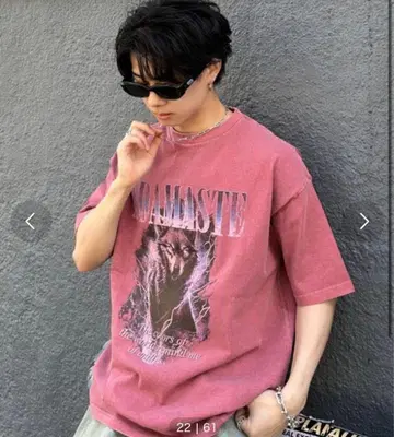 ADAMASTE 핑크 빈티지 라이크 락 T셔츠