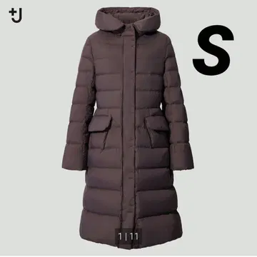 유니클로 플러스J 울트라 라이트 다운 후디드 코트 퍼플 S