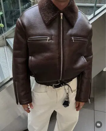 [ 미사용 새상품 ] 무스탕 자켓 브라운 가죽 블루종 보아 자켓 한국