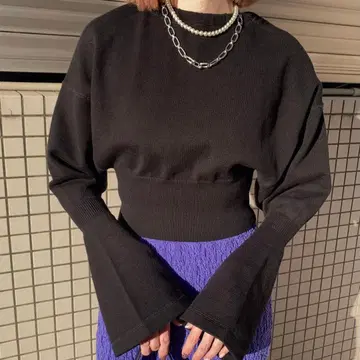 Ameri NECK GATHER RIBBON KNIT TOP