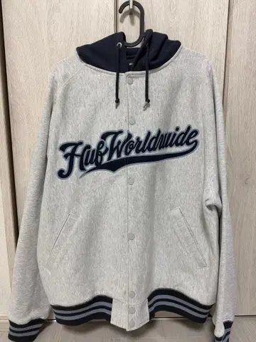 HUF 후드 부착 후드티 M 그레이/네이비