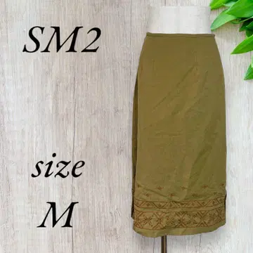 사만사 모스모스 타이트 스커트 무릎 기장 자수 에스닉 카키 518