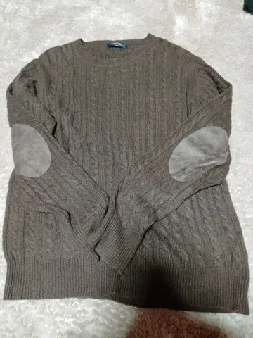 PHIGVEL 케이블 니트 스웨터 브라운 엘보 패치 포함