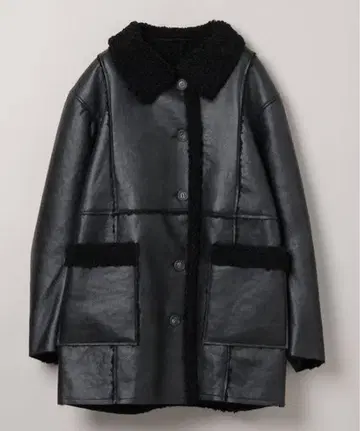 가죽 보아 옷깃 블랙 무스탕 코트