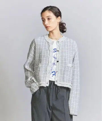 유나이티드 애로우즈 [ 미사용품 택 포함 ] 코튼 트위드 니트 가디건