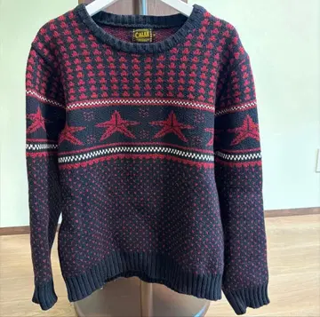 CALEE 별 패턴 니트 스웨터 M 블랙/레드