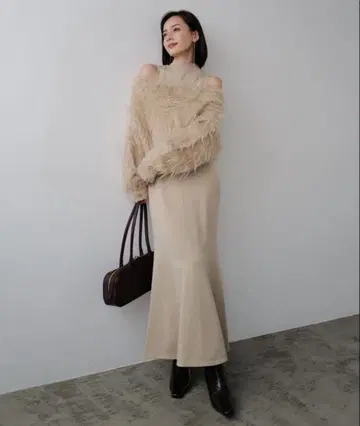 anuans 오프숄더 레이어드 니트 원피스