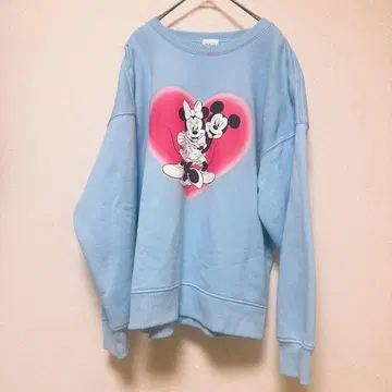 미키 미니 하트 프린트 맨투맨 스카이블루