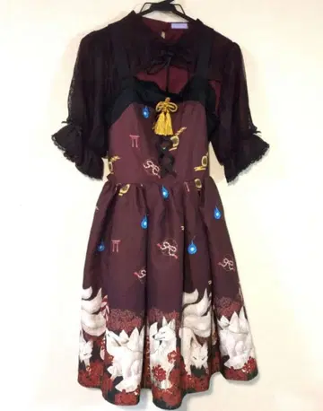 axes femme kawaii 피안의 백여우회 패턴 오버롤 스커트 세트