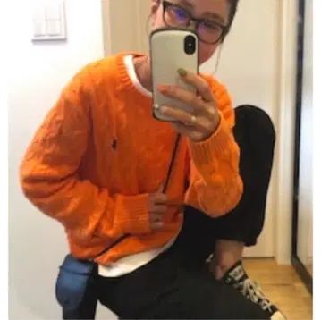 랄프 로렌 오렌지 니트 케이블 니트 M