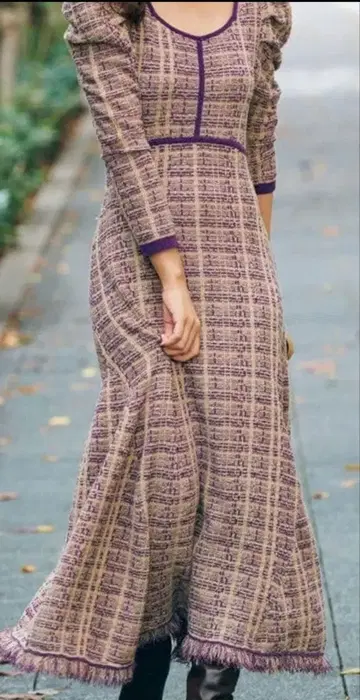 릴리 브라운 원피스 긴팔 트위드 여성용 니트