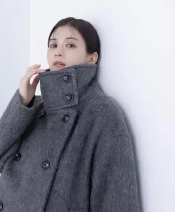 nbb 스탠드 넥 샤기 미디 코트