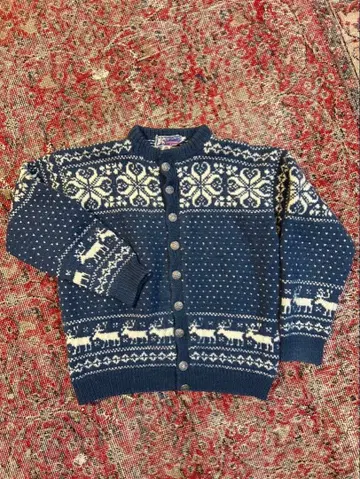 구제 의류 니트 가디건 여성용 100% 울 노르딕 무늬