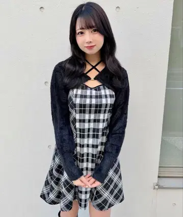 샤기 볼레로 미니 체크 원피스