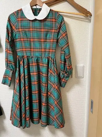 Belette 터콰이즈 체크 무늬 긴팔 원피스 M