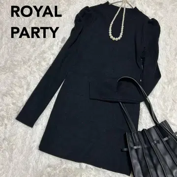 새상품급 ROYAL PARTY 미니 기장 퍼프 슬리브 블랙 니트 원피스
