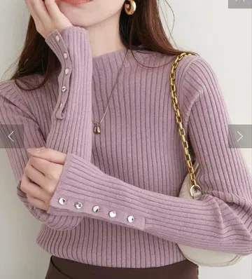 내추럴 쿠튀르 소매 덜렁 단추 프티 하이 리브 니트