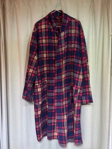 구제 의류 플란넬 체크 무늬 가운 코트