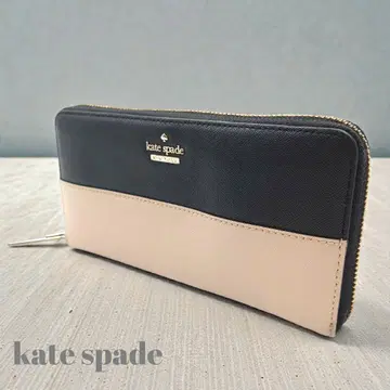 케이트 스페이드 장지갑 라운드 지퍼 바이컬러 천연 가죽 여성용