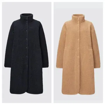 유니클로 유니클로시 보아 플리스 스탠드 카라 코트 블랙&베이지