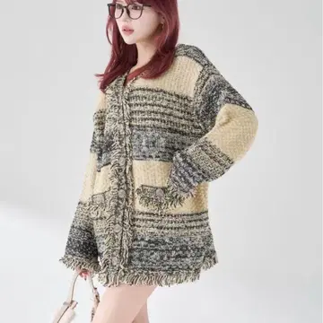 darich 트위드 보더 니트 가디건 YEL