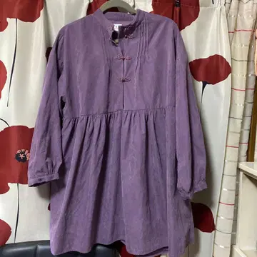 차이나풍 퍼플 A라인 긴팔 튜닉 오버 사이즈