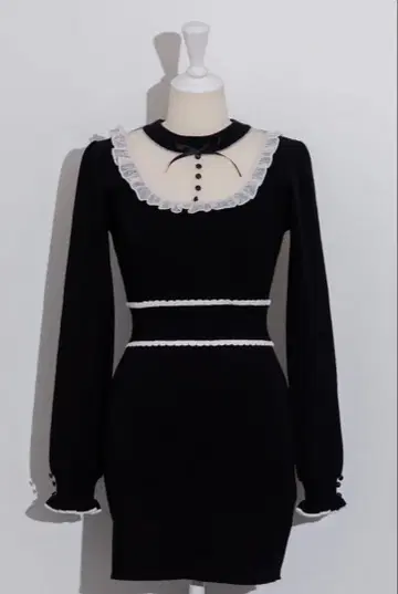 pium 튤 프릴 도리 니트 원피스