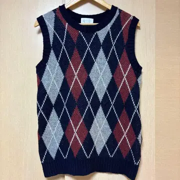 soglia 니트 베스트 M 네이비 아가일 무늬