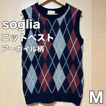 soglia 니트 베스트 M 네이비 아가일 무늬