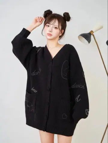 darich 베어 자수 니트 가디건