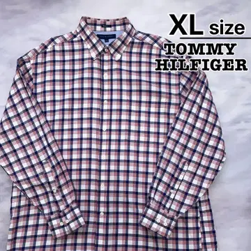 TOMMY HILFIGER 긴팔 셔츠 XL 레드 화이트 체크 무늬