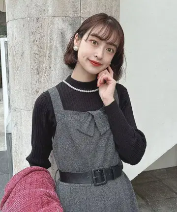 어나더 앙제 피네 펄 목걸이풍 리브 니트 풀오버