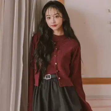 archives 앙상블 골드 버튼 라메 니트 앙상블 와인 레드