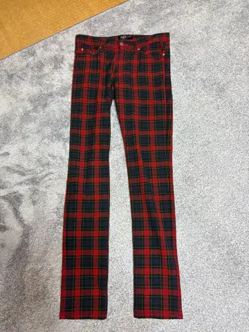 666 트리플 식스 타탄 체크 슬림 팬츠 스키니 스트레치