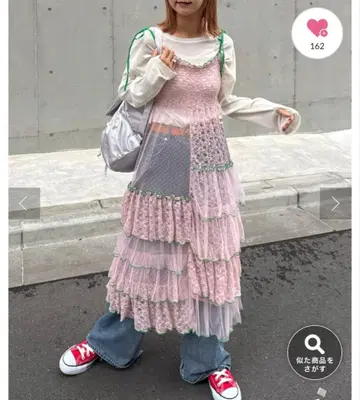 2WAY 레이스 블로킹 캉캉 스커트 핑크