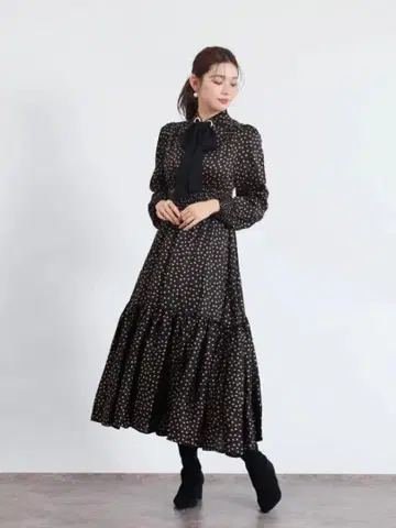 야마다야 FENNEL 프론트 리본 도트 원피스