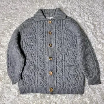 레어 인버아란 3A 가디건 브라운 택 케이블 니트 스코틀랜드