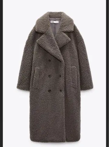 완판템 ZARA 더블 브레스트 페이크 보아 코트 테디베어