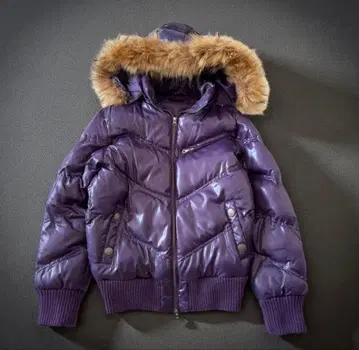 퍼플 다운 자켓 퍼 부착 y2k