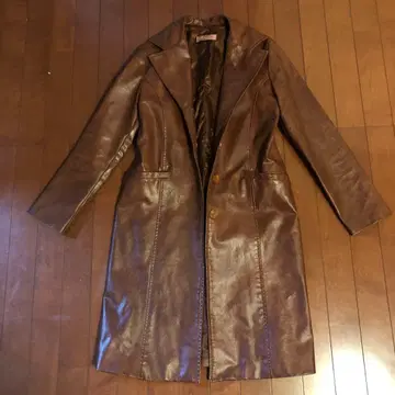 제이아이맥스 브라운 인조 가죽 롱 코트 M