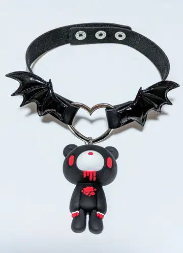 [ 익명 배송 ] 그루미 마스코트 부착 펑크 하트 초커 Y2K 락