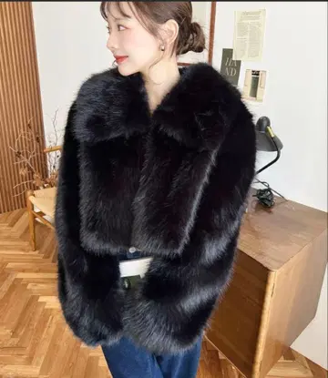 숏 기장 빅 칼라 인조 모피 블루종 M 사이즈 블랙 ZOZOTOWN