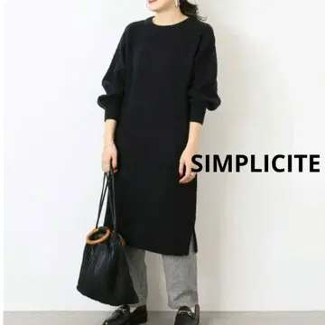 미사용 여성용 심플리시떼 소매 케이블 니트 원피스 울 혼방 블랙